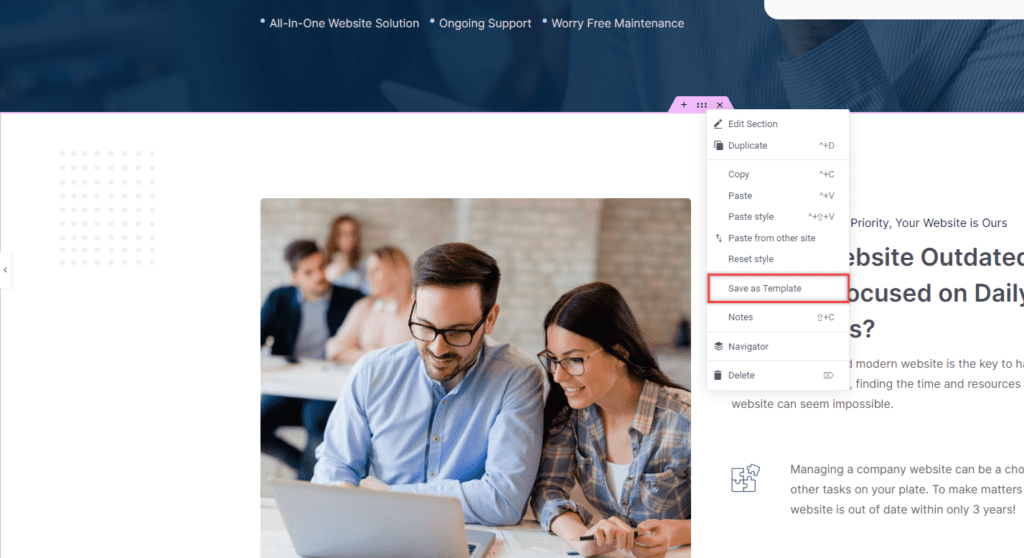 Saving Sections with Elementor Pro