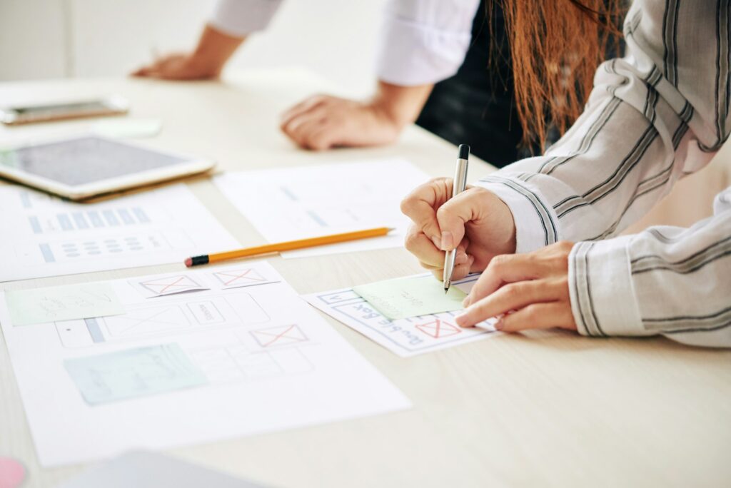 Colleagues creating new web design