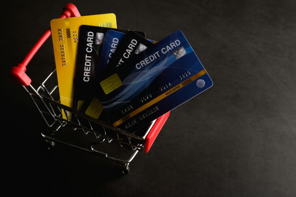 Credit card placed on the cart to pay for the product