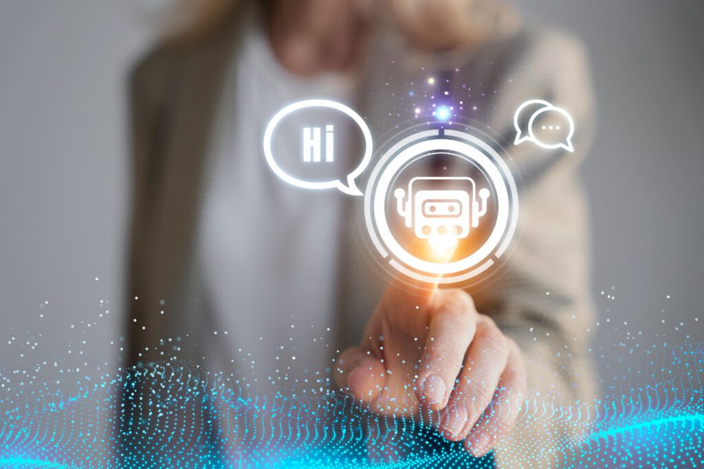 Woman Touching an AI Customer Support Button 