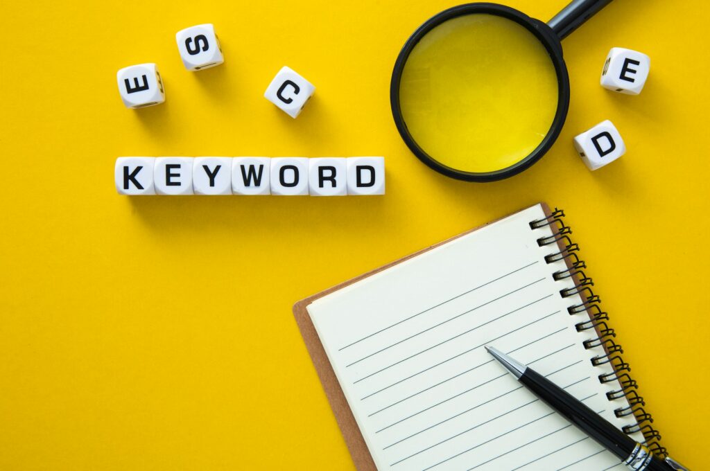 Block of Keyword on yellow background. Conceptual image of the importance of the keywords. keyword phrase optimization