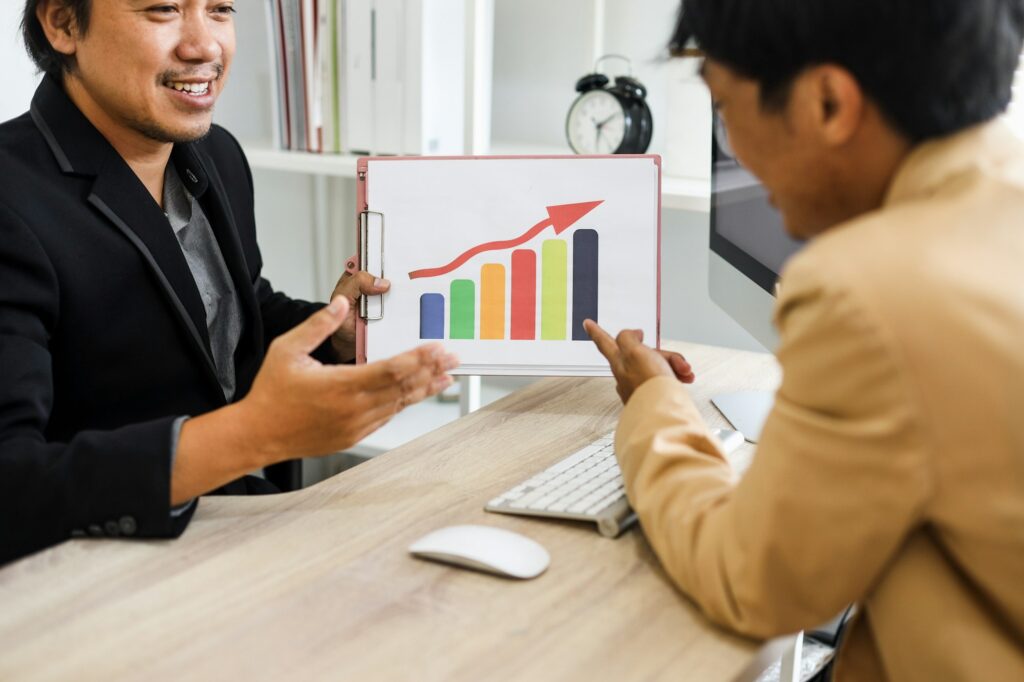 Business discussion of sales graphic. how to increase sales with SEO